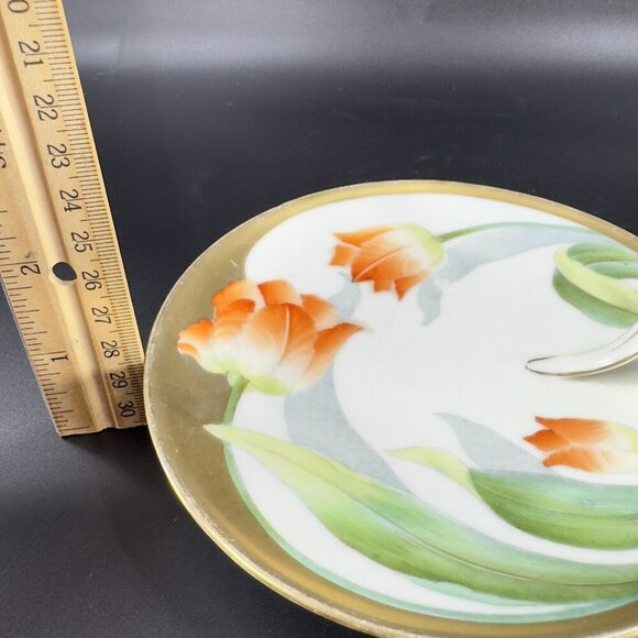 P T Bavaria Tirschenreuth Germany Porcelain Hand Painted Nappy Dish Plate Handle - Picture 3 of 14